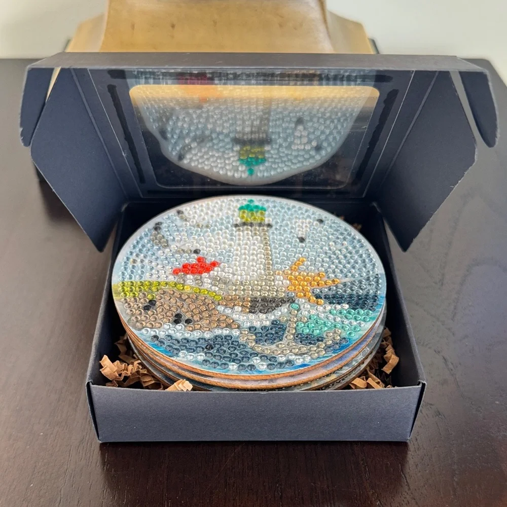 🌊 Handcrafted Lighthouse Ocean Diamond Art Coasters – Set of 4 Gift Ready - Picture 5 of 6